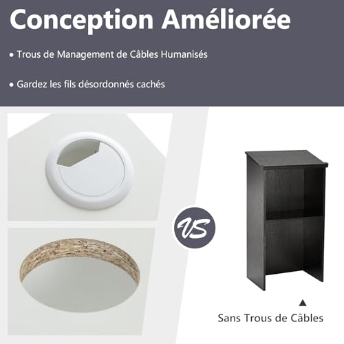 COSTWAY Podium Debout en Bois, Pupitre 117 cm, Surface Inclinée avec Rebord, Lutrin avec Étagère de Rangement et Trous pour Câbles, pour Église, Bureau, École, Séminaire (Blanc) – vue 9