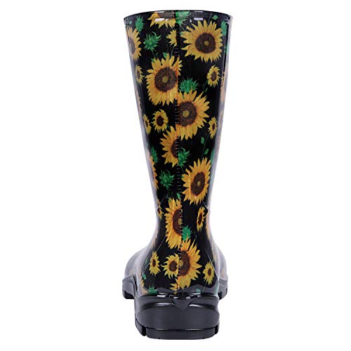 Asgard Women's Mid Calf Rain Boots Short Waterproof Garden Shoes Flower Print Sunflowers 39 #TOP5