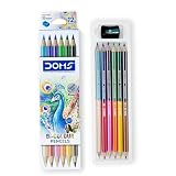 Doms Pastelli Matite Colorate Bi-Colour – Set Creativo con Temperamatite ed Extender, Fusto Esagonale, Colori Brillanti per Scuola e Disegno (Astuccio 6 Matite Bicolour (12 colori))