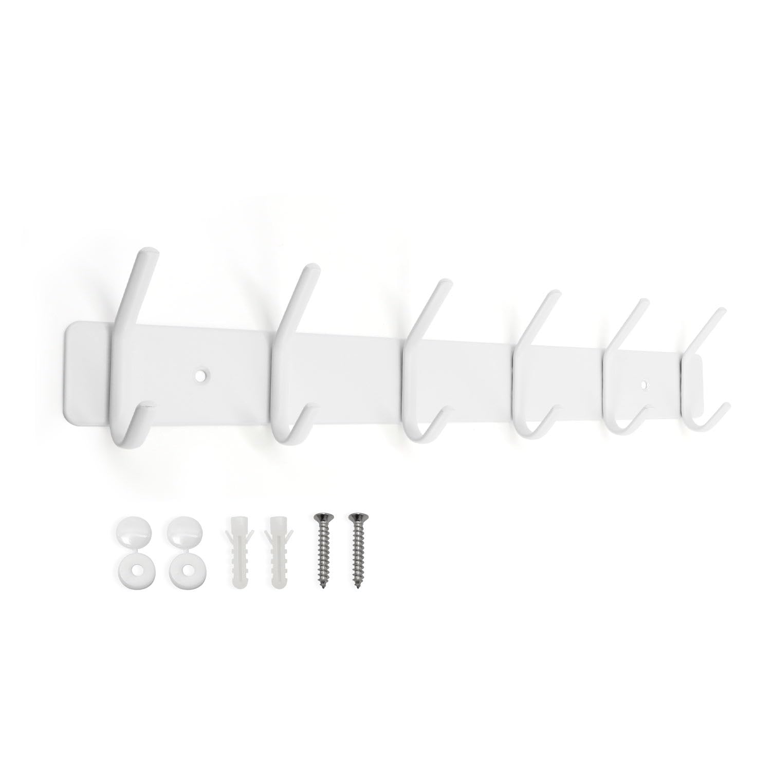 AJLTPA Coat Hooks Wall Mounted, Metal Coat Rack, Coat Hooks for Hanging Robe, Towel, Clothes, Hat, for Bathroom, Bedroom (White, 6 Hooks)