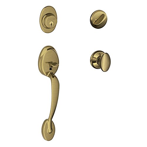 Schlage Lock Company Plymouth Single Cylinder Handleset and Siena Knob, Antique Brass (F60 PLY 609 SIE)