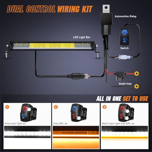 Image of Nilight LED Light Bar with Amber DRL 19.5 Inch 75W Single RowLight | Offroad Light Anti-Glare Flood Spot Combo Slim Light Bar IP68 w / 16AWG DT Wiring Kit for Pickup Truck SUV 4x4 Jeep