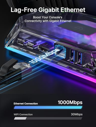 JSAUX RGB ドッキングステーション Steam Deck (OLED)/ROG Ally/Legion Go対応 8-in-1 USBC ドック 4K@60Hz HDMI、ギガビットイーサネット、USB C 3.0、デュアルUSB A 3.0、USB 2.0、100W USB C充電-クリスタル