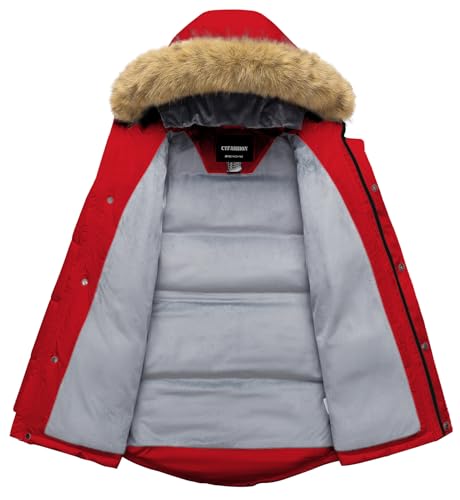 Image of Boy's Winter Coat Waterproof Kids Puffer Jacket Thicken Parka Fleece Lined Bubble Ski Snow Outerwear with Fur Hood