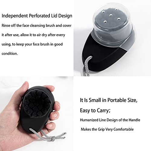 Facial Cleansing Brush 2 in 1 for Face Exfoliation, Beomeen Soft Bamboo Charcoal Microfiber Bristle for Pore Deep Cleansing, Dual Face Silicone Scrubber Brush for Skincare with Lid, Black