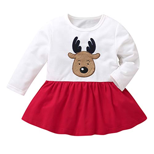 Preisvergleich Produktbild Frashing Kleinkind Baby Mädchen Kleid Blumendruck Weihnachten Säugling Baby Kinder Mädchen Langarm Weihnachten Xmas Cartoon Print Prinzessin Kleid
