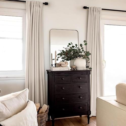 INOVADAY 100% Blackout Curtains 92 Inches Length 2 Panels Set, Back Tab/Rod Pocket Linen Black Out Curtains for Bedroom, Thermal Insulated Window Drapes - Natural Linen, W50 X L92