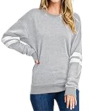 Neitooh Damen Sweatshirt Rundhals Sweatshirt Damen Baumwolle Pullover Damen Langarmshirt Casual Oberteile Tops(Hellgrau,S)