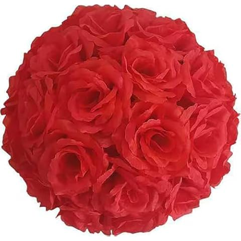 YLBFJXK 11.8inch Flower Ball Arrangement Bouquet, Artificial Flower Rose Kissing Balls for Wedding Centerpiece Flower Rack Parties Valentine's Day Home Décor 5Pack, Red Cover