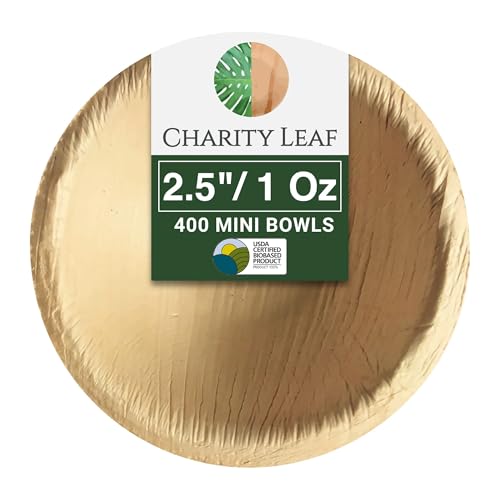 Charity Leaf Disposable Bamboo 2.5" Round Mini Bowl (400 pcs) Dipping Bowls | Bamboo | All Natural and Biodegradable | Charcuterie Boards, BBQs, and Parties