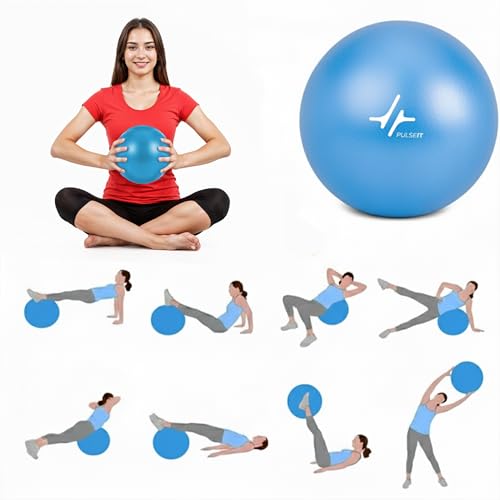 Image of PulseITOrbit Yoga Ball 25cm for Exercise, Balance & Core Strength | Anti-Burst Mini Pilates Ball for Home Workout, Yoga, Stability Training & Physical Therapy | Inflatable Soft Gym Ball (Blue)
