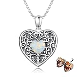 Waysles Heart Locket Necklace That Holds Pictures 925 Sterling Silver Opal Locket Amulet with 2 Photo Birthday Gift for Women - Love You Forever
