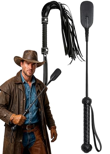 Horse Whip 32 inch, Equestrian Riding Crop for Horses 17 inch Training Costume Accessories, Black