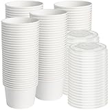 ESSENTIAL Paper Ice Cream Cups with Lids, 120pcs 8oz Disposable Dessert Bowls with Lids for Hot or Cold Food, Paper Snack Containers for Sundae, Frozen Yogurt, Soup (White)