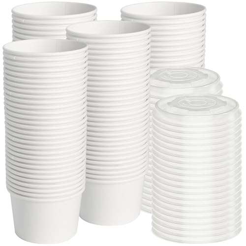 ESSENTIAL Paper Ice Cream Cups with Lids, 120pcs 8oz Disposable D...