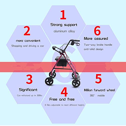Rollator à roues avec siège pliable en aluminium robuste et poignées réglables - 7