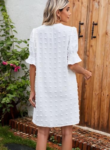 Image of QACOHU Summer Dresses for Women V Neck Ruffle Short Sleeve Casual Shift Dress