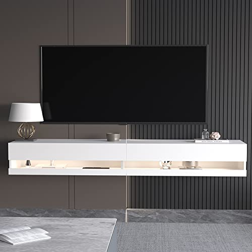image for SUSSURRO Floating TV Stand Wall Mounted with LED Lights and Power Outl
