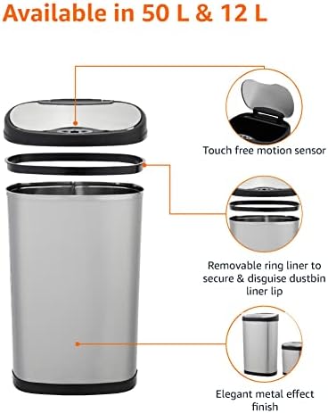 Amazon Basics Automatic Stainless Steel Dustbin Set -12L + 50L