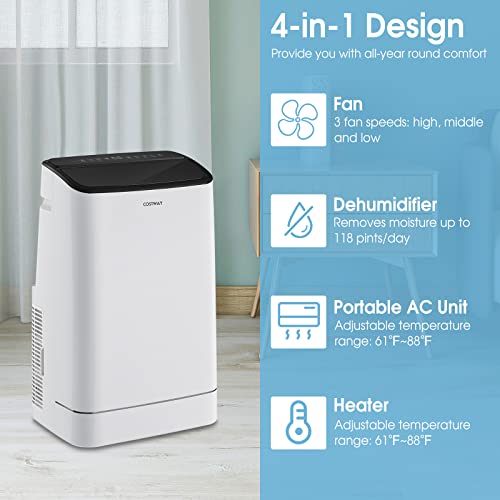 image for COSTWAY 15000 BTU Portable Air Conditioner, with Heat, Auto Swing 4-in