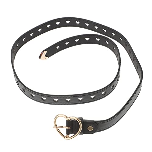 Adjustable Waist Belt with Stylish Hollow Out Heart Buckle PU Dress Belt for Jeans Skirts Casual Pants Elegant Black Waistband for Ladies