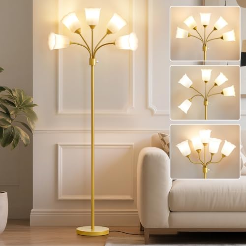GyroVu Medusa Floor Lamp, Multi-Head Tall Gold with 5 Shades