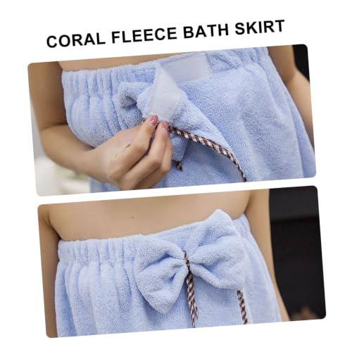 Bata de baño para mujer Abaodam de forro polar coral azul con gorro de secado rápido 6