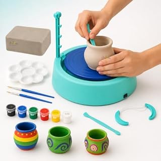 Toy Imagine Kids Pottery Wheel Kit – DIY Battery Operated Pottery Making & Painting Set with Modeling Clay, Sculpting Tools, Arts & Crafts Pot Maker for Boys & Girls Age 5+, Indoor Outdoor Activity, Diwali Gift