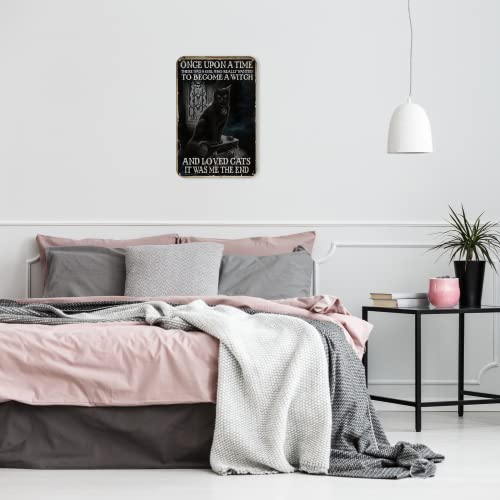 Flechazo Witch Once Upon A Tmethere Was Agirl Who Really Wantedto Become And Loved Catsit Me The End Vintage Poster Metal Tin Sign Iron Painting Plaque Wall Decor Bar Cat Club Retro 8X12 Inch #TOP3