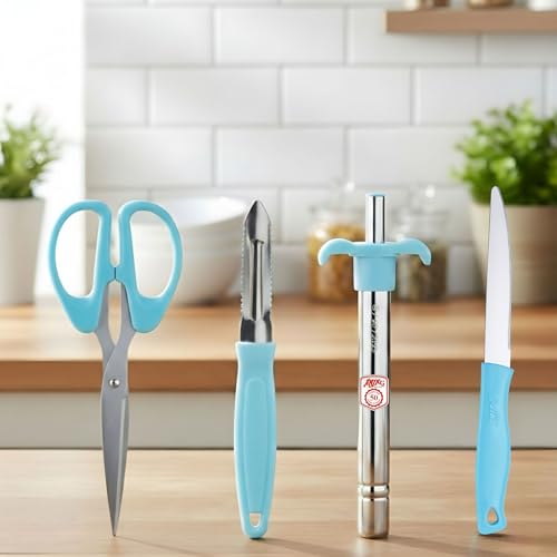 Image of Anjali 5-Piece Kitchen Essentials Set - 1 Chopping Board, 1 Knife, 1 Peeler, 1 Scissor, 1 Lighter - Multipurpose Cooking & Prep Tools for Home