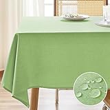 AUSSPVOCT Textured Linen Tablecloth Rectangle 52x70 Water Resistant Spill-Proof Wipeable Green Table Cloth Wrinkle Free Fabric Dining Table Cover for Birthday Party Farmhouse Kitchen Tablecloths