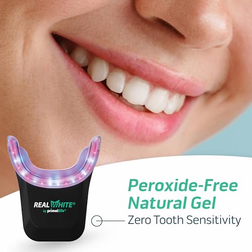 Image of Primal Life Organics V4 Real White Red /Blue LED Light Teeth Whitening System - Includes 20 Treatments