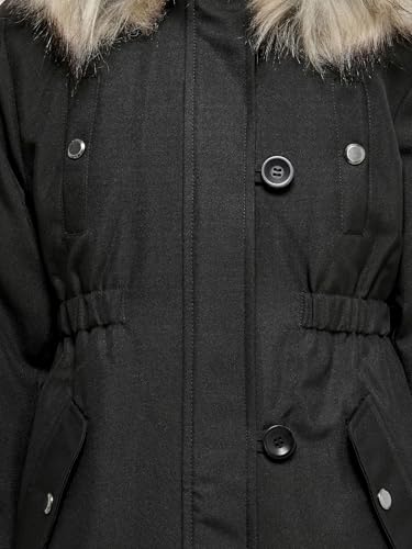 ONLY Mädchen Kogiris Fur Otw Noos Parka, Black/Detail:fur Light Grey, 164 EU