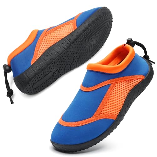 HKR Water Shoes Kids Boys Swim Beach Aqua Swimming Pool Childrens Barefoot Skin Surf Athletic Girls Non-Slip Children School Shoe Royal Blue/Orange 1 UK