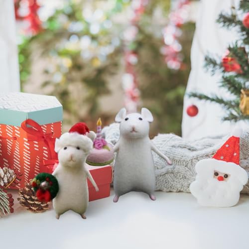Generic GENERIC-DDB20B Christmas Felt Mice Ornaments,Needle Felted Christmas Mouse,Winter Xmas Wool White Mouse Hanging Decor,Felt Animal Crafts Woodland Cute Christmas Tree Wreath Decor thumb #3