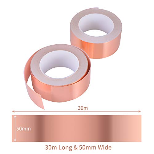 Zalava 50mm X 30M Kupferband Kupferfolienband EMI Kapton Tape Abschirmband Kupferfolie Kupferband Selbstklebend Klebeband Schneckenband Schneckenschutz (50mmX30M)