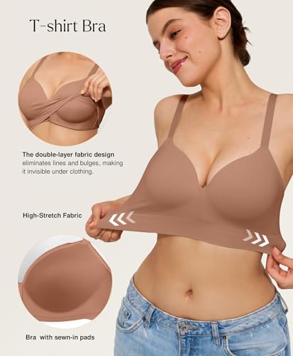 Image of Popilush Bras for Women No Underwire Seamless Wireless Support Bra Full Coverage Comfort T Shirt Bralette