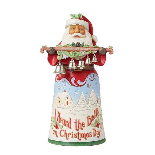 Enesco Jim Shore Heartwood Creek 18th Annual Song Series Christmas Day Santa with Bells Figurine- Stone Resin Hand Painted Crafted Collectible Santa Figurines Christmas Home Decor Statue, 10.04 Inch