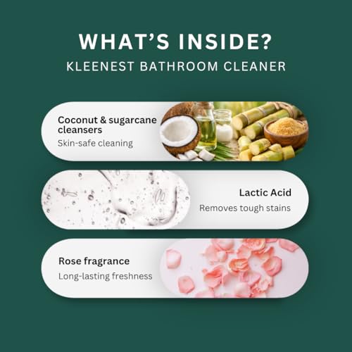 Image of Kleenest Bathroom & Toilet Cleaner Combo, Rose | Plant-Based, Zero Bleach Formula | Limescale & Hard Water Stain Remover | Bathroom Cleaner + Toilet Cleaner | 1 L Each