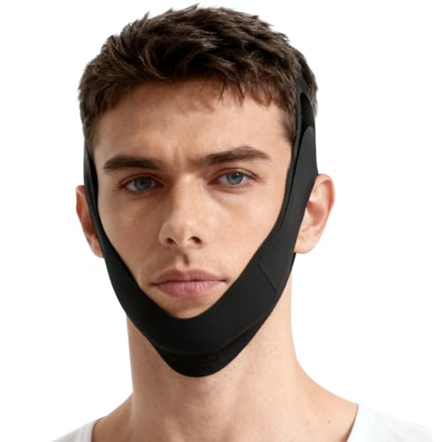 Chin Strap for Sleeping, High Elasticity Anti Snoring Device for Men, Adjustable Breathable Support to Keep Mouth Closed, Soft Comfort for Night Use, Black