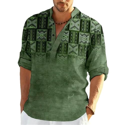 Chemise à imprimé ethnique homme à manches longues coupe droite décontractée vintage