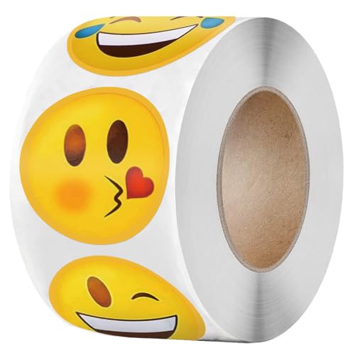 MHDAMAI Naklejki Smiley, żółte naklejki Smiley 500 sztuk Rolki Emotikony Nagroda Kreskówka Naklejki Szkoła Wystrój domu