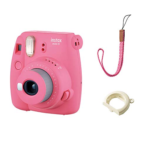 Kit Fujifilm_ - Câmera Instax Mini9 Rosa Flamingo, Bolsa Rosa Listrado e Filme 10 Poses