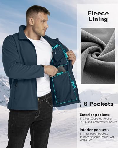 33,000ft Softshelljacke für Herren Wasserdicht Winterjacke Winddicht Warme Fleece Gefüttert Windbreaker Funktionsjacke Outdoorjacke für Wandern Fahrrad Camping – Bild 5