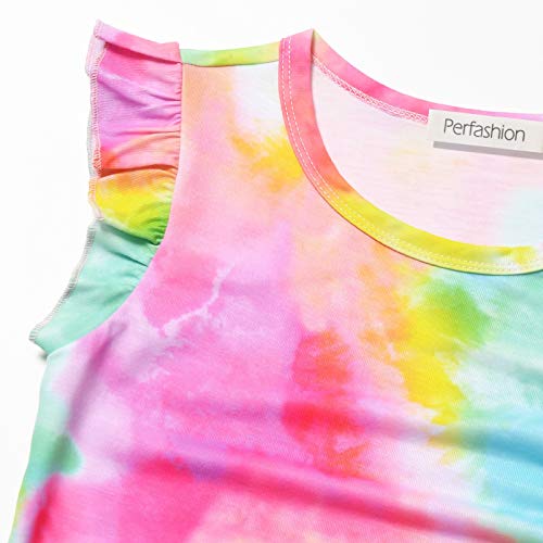 Image of Perfashion Girls Flutter /Long Sleeve Cotton T-Shirts Side Drawstring Tunic Blouse Round Neck Casual Tops for 4-13Years