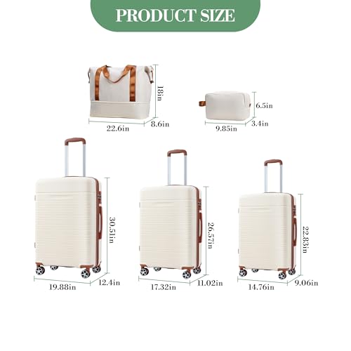 5 Piece Luggage Sets With Spinner Wheels, Womens Luggage Sets Carry On Bag Set, Lightweight ABS Hardside Carry On Suitcase Sets With TSA Locks Duffel Bag4