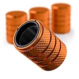 PC Autoworks Aluminum Tire Valve Stem Caps – Anti-Rust, Premium Anodized Aluminum, Corrosion-Resistant, Easy Install, Universal Fit for Car, Truck, Bike, SUV – 1 Pack/Set of 4 (Amber Orange)