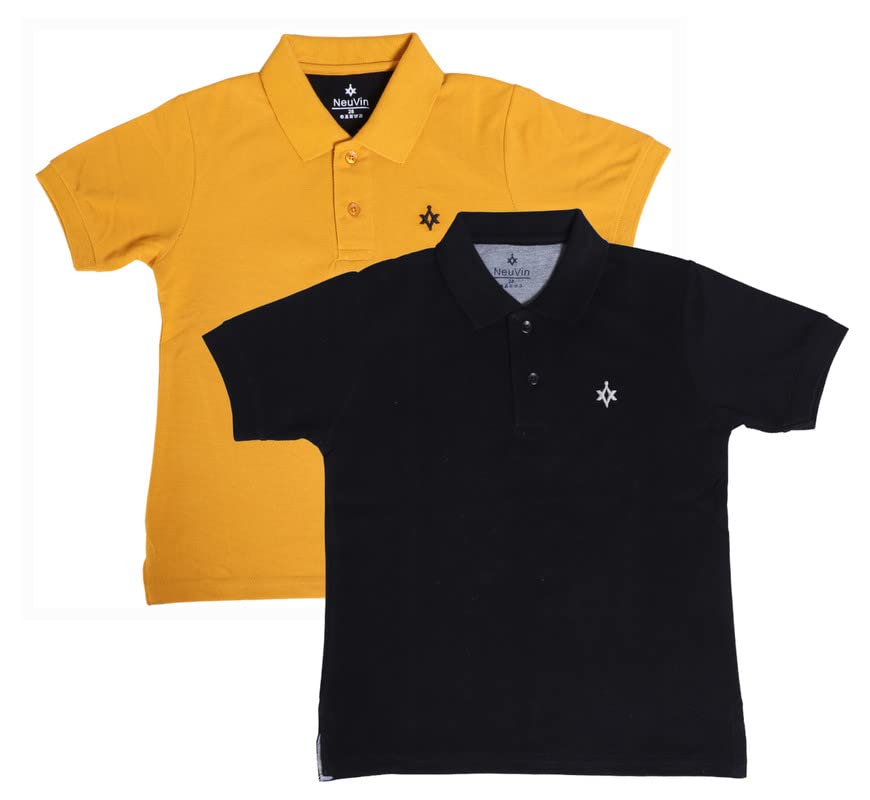 Image of Boys Cotton Matty Polo T-Shirt Combo - Pack of 2, Soft Textured Fabric, Half Sleeves, Casual Wear