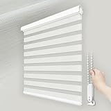 FOIRESOFT Standard Custom Jacquard Pattern Zebra Roller Blinds [Woodlook, White, W 10-110 x H 10-115 inch], Dual Layer Safety Device Manual Shades, Light Filtering Window Covering