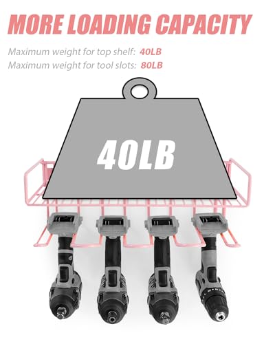 Pink Power Tool Organizer - Wall Mount Style for Power Tool Drill Storage as Heavy Duty Tool Shelf & Tool Rack with Compact Design image 9